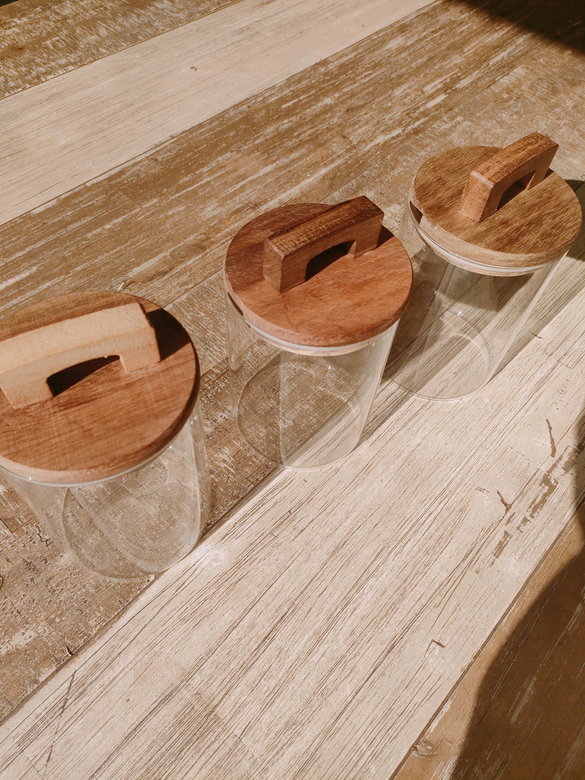 Acacia Wood Glass Storage Jar Set of 3